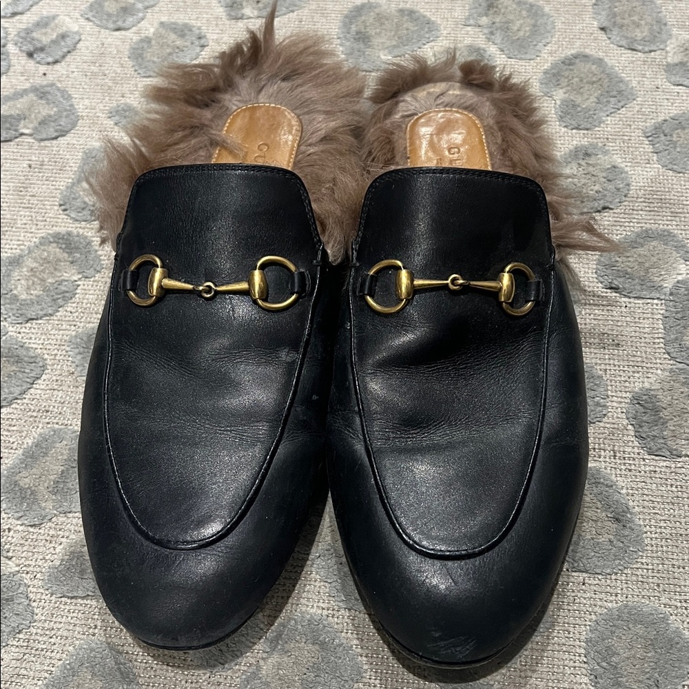 Black Leather Loafers with Fur Lining